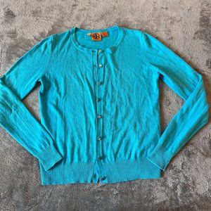 Tory Burch Blue Cashmere Blend Long Sleeve Cardigan Sweater SMALL
